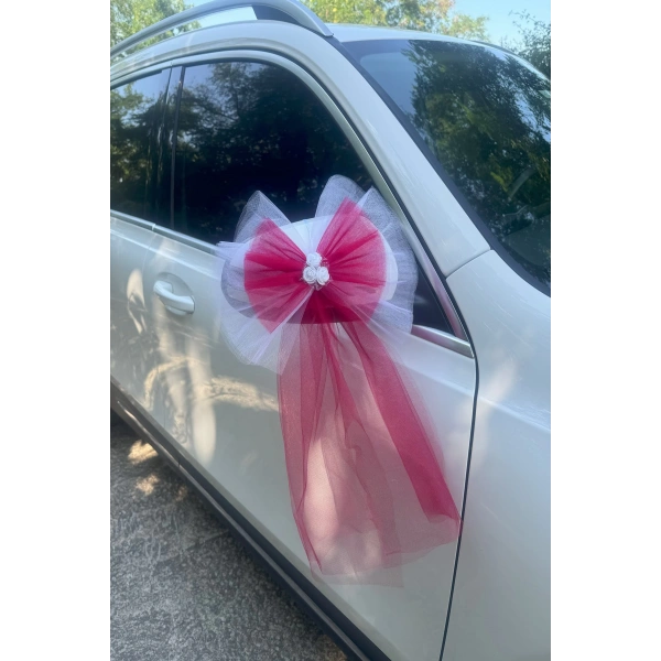 20 Adet Beyaz Kırmızı Kristal Tül Beyaz Latex Gül Kuyruk Detaylı Düğün Nikah Kına Sünnet Konvoy Süsü