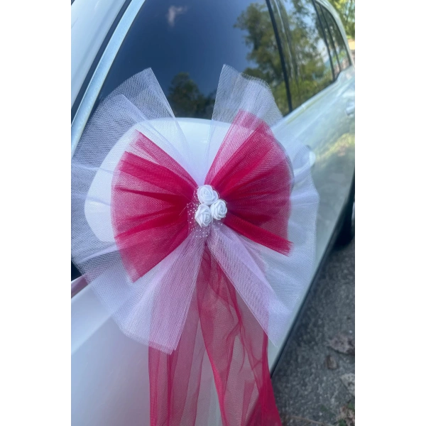 20 Adet Beyaz Kırmızı Kristal Tül Beyaz Latex Gül Kuyruk Detaylı Düğün Nikah Kına Sünnet Konvoy Süsü