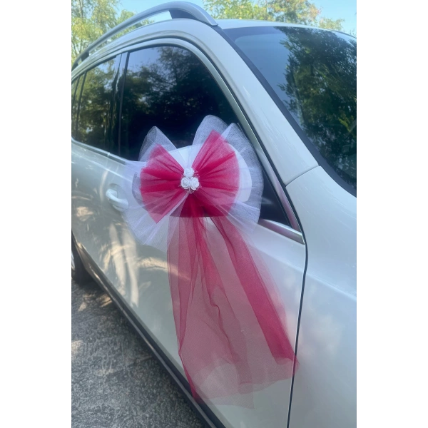 20 Adet Beyaz Kırmızı Kristal Tül Beyaz Latex Gül Kuyruk Detaylı Düğün Nikah Kına Sünnet Konvoy Süsü