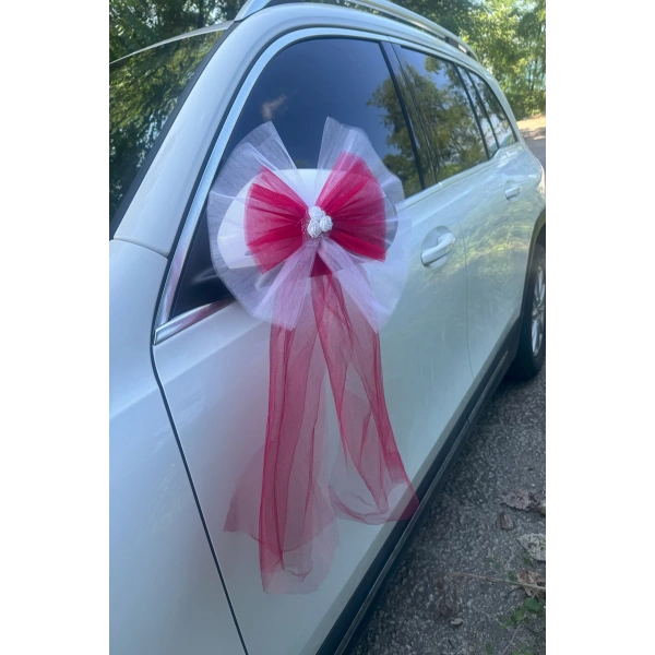 20 Adet Beyaz Kırmızı Kristal Tül Beyaz Latex Gül Kuyruk Detaylı Düğün Nikah Kına Sünnet Konvoy Süsü