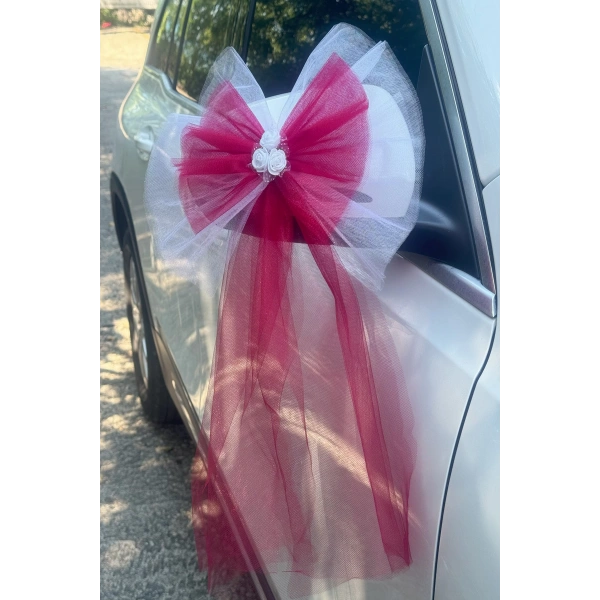 20 Adet Beyaz Kırmızı Kristal Tül Beyaz Latex Gül Kuyruk Detaylı Düğün Nikah Kına Sünnet Konvoy Süsü