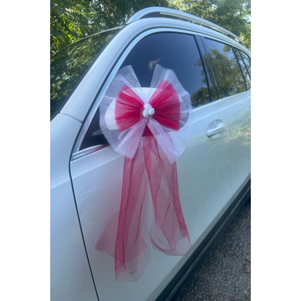 20 Adet Beyaz Kırmızı Kristal Tül Beyaz Latex Gül Kuyruk Detaylı Düğün Nikah Kına Sünnet Konvoy Süsü