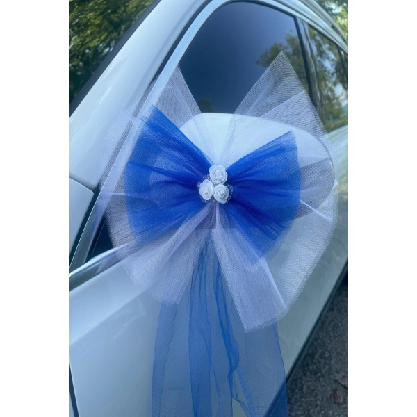 10 Adet Beyaz Mavi Kristal Tül Beyaz Latex Gül Kuyruk Detaylı Düğün Nikah Kına Sünnet Konvoy Süsü