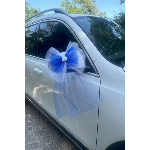 10 Adet Beyaz Mavi Kristal Tül Beyaz Latex Gül Kuyruk Detaylı Düğün Nikah Kına Sünnet Konvoy Süsü