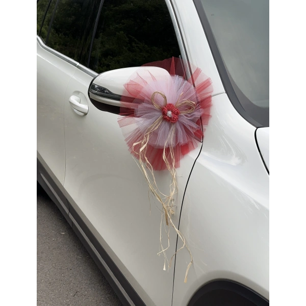 20 Adet Kırmızı Beyaz Kristal Tül Kırmızı Latex Gül Doğal Rafya Detaylı Düğün Nikah Kına Sünnet Konvoy Süsü