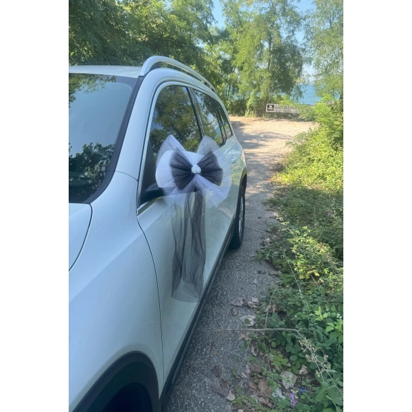 20 Adet Beyaz Siyah Kristal Tül Beyaz Latex Gül Kuyruk Detaylı Düğün Nikah Kına Sünnet Konvoy Süsü