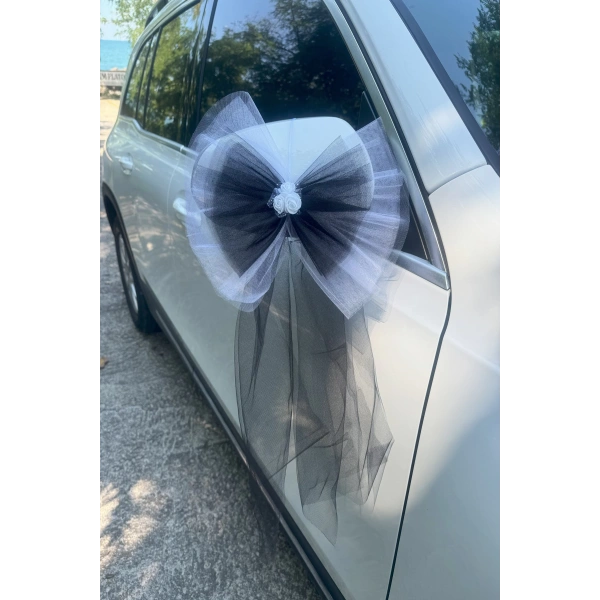 20 Adet Beyaz Siyah Kristal Tül Beyaz Latex Gül Kuyruk Detaylı Düğün Nikah Kına Sünnet Konvoy Süsü