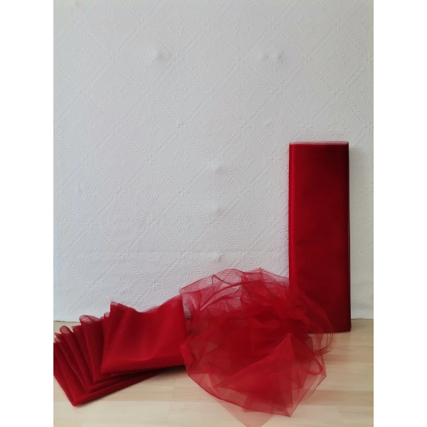10 Adet Kırmızı 100X300 Kristal Tül Düğün Bohça Süsü Nikah Bohça Süsü Nişan Bohça Süsleme Tülü