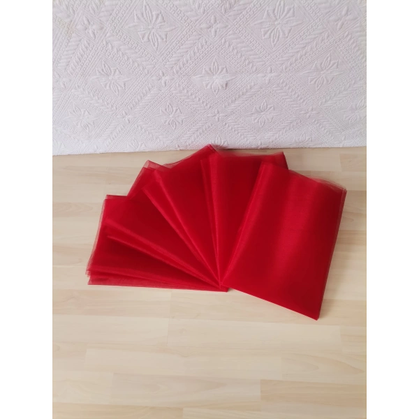 10 Adet Kırmızı 100X300 Kristal Tül Düğün Bohça Süsü Nikah Bohça Süsü Nişan Bohça Süsleme Tülü