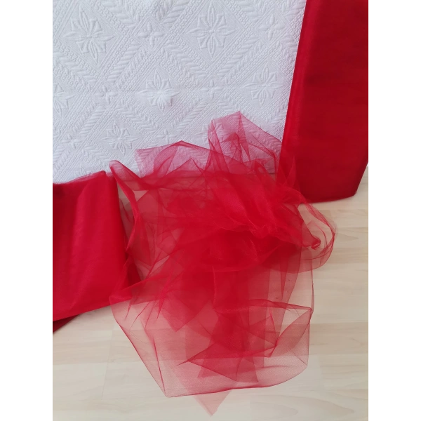 10 Adet Kırmızı 100X300 Kristal Tül Düğün Bohça Süsü Nikah Bohça Süsü Nişan Bohça Süsleme Tülü