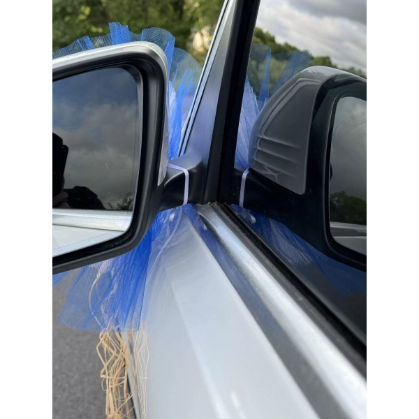 5 Adet Mavi Beyaz Kristal Tül Mavi Latex Gül Doğal Rafya Detaylı Düğün Nikah Kına Sünnet Konvoy Süsü