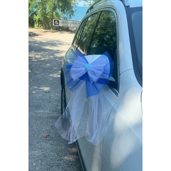 30 Adet Mavi Beyaz Kristal Tül Mavi Latex Gül Kuyruk Detaylı Düğün Nikah Kına Sünnet Konvoy Süsü