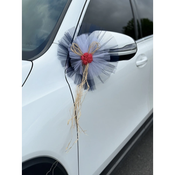 10 Adet Siyah Beyaz Kristal Tül Kırmızı Latex Gül Doğal Rafya Detaylı Düğün Nikah Kına Sünnet Konvoy Süsü