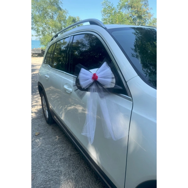 30 Adet Siyah Beyaz Kristal Tül Kırmızı Latex Gül Kuyruk Detaylı Düğün Nikah Kına Sünnet Konvoy Süsü