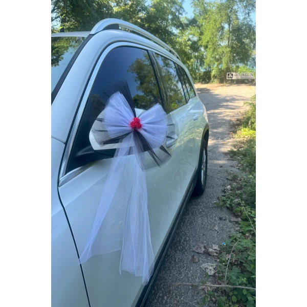 30 Adet Siyah Beyaz Kristal Tül Kırmızı Latex Gül Kuyruk Detaylı Düğün Nikah Kına Sünnet Konvoy Süsü