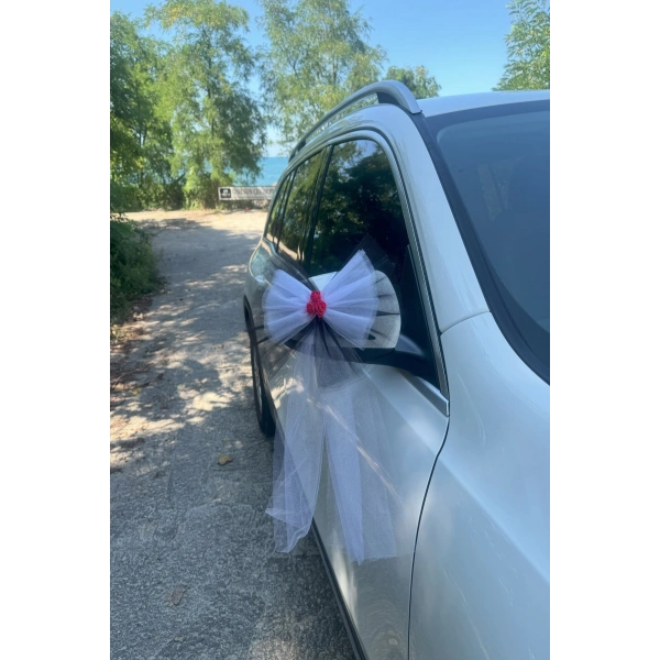 30 Adet Siyah Beyaz Kristal Tül Kırmızı Latex Gül Kuyruk Detaylı Düğün Nikah Kına Sünnet Konvoy Süsü