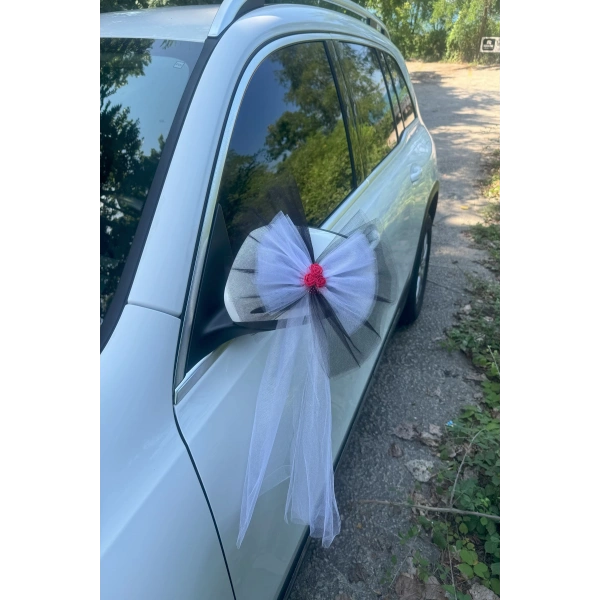 30 Adet Siyah Beyaz Kristal Tül Kırmızı Latex Gül Kuyruk Detaylı Düğün Nikah Kına Sünnet Konvoy Süsü