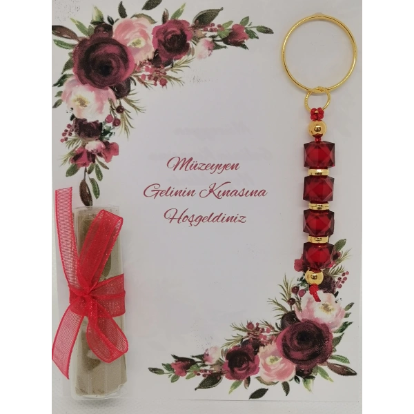 50 Adet Kişiye Özel Tasarım Dağıtmalık Hediyelik Kına ve Anahtarlık Seti