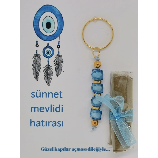 50 Adet Nazar Boncuğu Görsel Hazır Paketlenmiş Hediyelik Dağıtmalık Sünnet Kınası ve Anahtarlık