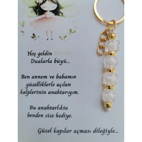 52 Adet İsme Özel Tasarım Beyaz Anahtarlık Hastane Yeni Doğan 40 Mevlidi Dağıtmalık Hediyelik