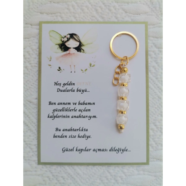 52 Adet İsme Özel Tasarım Beyaz Anahtarlık Hastane Yeni Doğan 40 Mevlidi Dağıtmalık Hediyelik