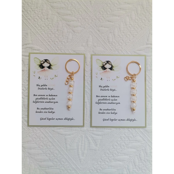 52 Adet İsme Özel Tasarım Beyaz Anahtarlık Hastane Yeni Doğan 40 Mevlidi Dağıtmalık Hediyelik