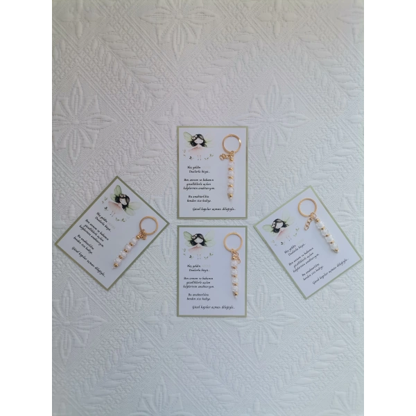 52 Adet İsme Özel Tasarım Beyaz Anahtarlık Hastane Yeni Doğan 40 Mevlidi Dağıtmalık Hediyelik