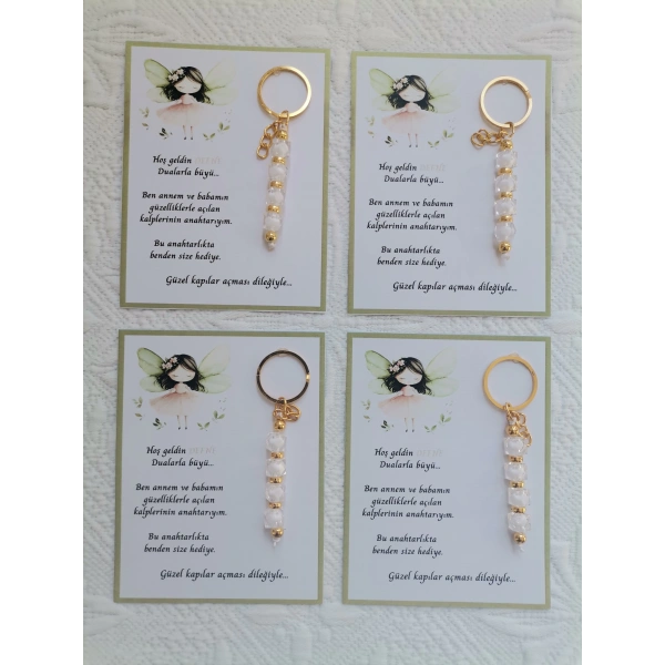 52 Adet İsme Özel Tasarım Beyaz Anahtarlık Hastane Yeni Doğan 40 Mevlidi Dağıtmalık Hediyelik