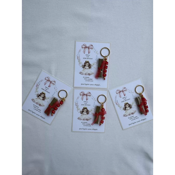 64 Adet Kişiye Özel 6 Ay Kına Hatırası Kırmızı Anahtarlık ve Paketlenmiş Kına Dağıtmalık Hediyelik