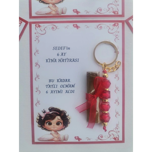64 Adet Kişiye Özel 6 Ay Kına Hatırası Kırmızı Anahtarlık ve Paketlenmiş Kına Dağıtmalık Hediyelik