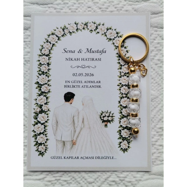100 Adet Kişiye Özel Düğün Nikah Söz Kına Hatırası Dağıtmalık Beyaz Anahtarlık Hediyelik