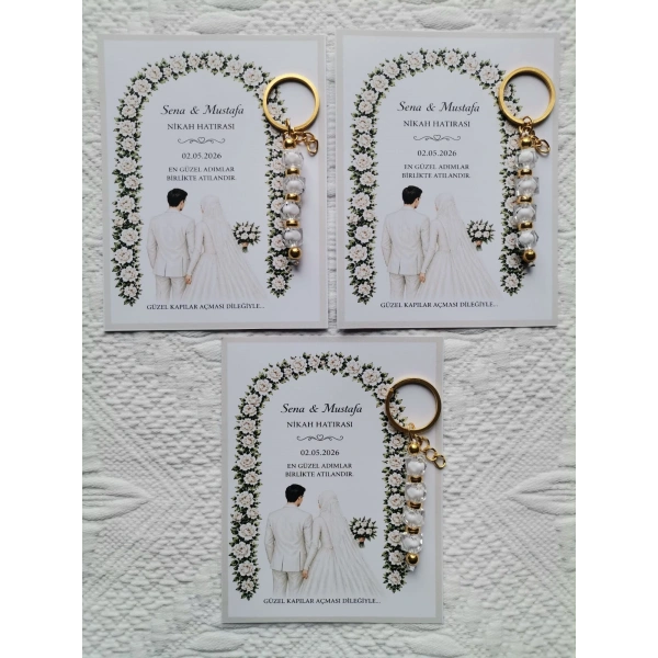 100 Adet Kişiye Özel Düğün Nikah Söz Kına Hatırası Dağıtmalık Beyaz Anahtarlık Hediyelik