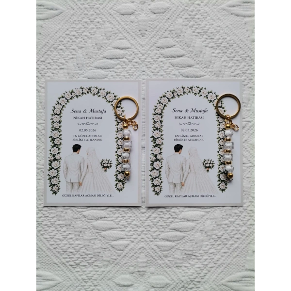 100 Adet Kişiye Özel Düğün Nikah Söz Kına Hatırası Dağıtmalık Beyaz Anahtarlık Hediyelik