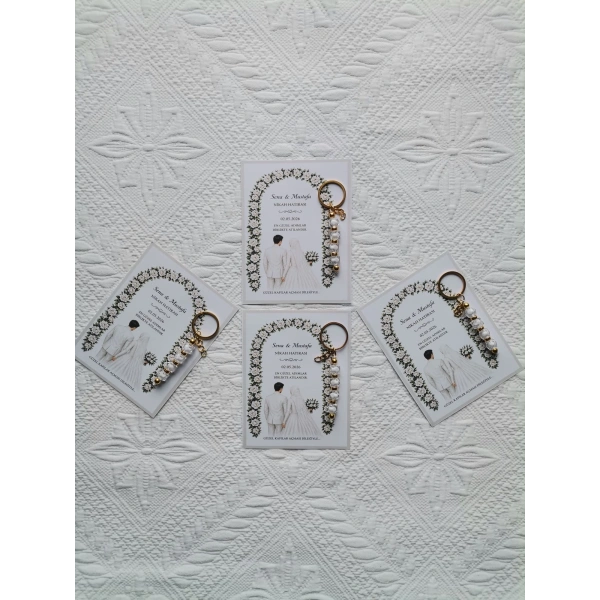 100 Adet Kişiye Özel Düğün Nikah Söz Kına Hatırası Dağıtmalık Beyaz Anahtarlık Hediyelik