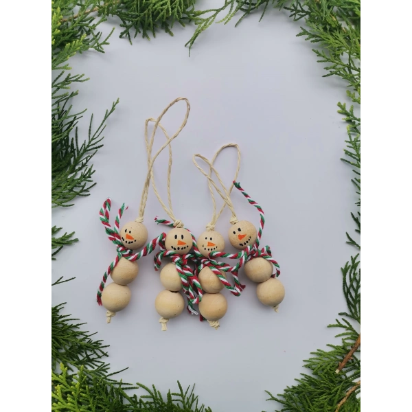 Kardan Adam Figürlü Yılbaşı Ağacı Süsü 12 Adet Boncuk Çapı 1.8 mm Uzunluk Askı İpi Dahil 13 cm