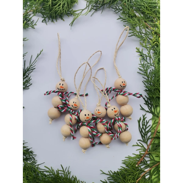 Kardan Adam Figürlü Yılbaşı Ağacı Süsü 12 Adet Boncuk Çapı 1.8 mm Uzunluk Askı İpi Dahil 13 cm