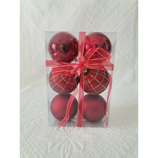 Yılbaşı Ağacı Süsü Desenli 6 cm Kırmızı Toplar 6lı