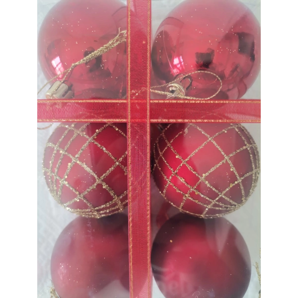 Yılbaşı Ağacı Süsü Desenli 6 cm Kırmızı Toplar 6lı