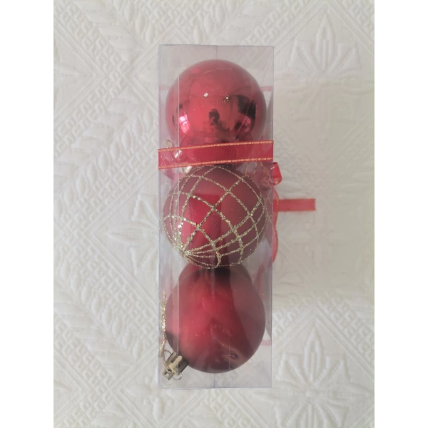 Yılbaşı Ağacı Süsü Desenli 6 cm Kırmızı Toplar 6lı