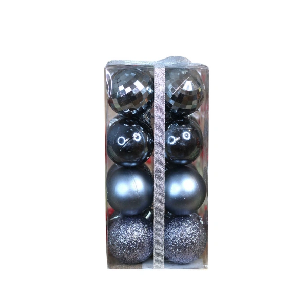 Yılbaşı Ağacı Süsü Gri Toplar 5 cm 4 Model her model 4 er adet toplam kutu içi 16 lı