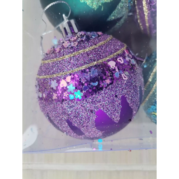 Yılbaşı Ağacı Süsü Mor ve Yeşil Toplar 8 cm Çapında kutu içi 6 Adet