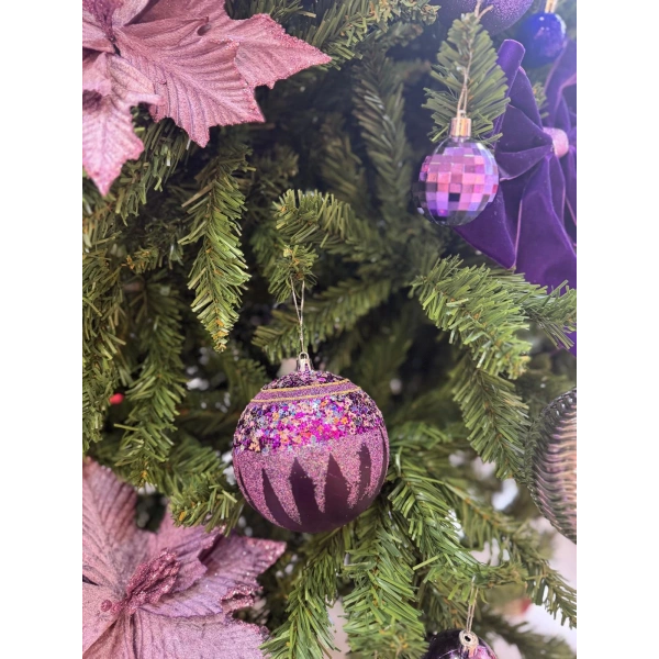 Yılbaşı Ağacı Süsü Mor ve Yeşil Toplar 8 cm Çapında kutu içi 6 Adet