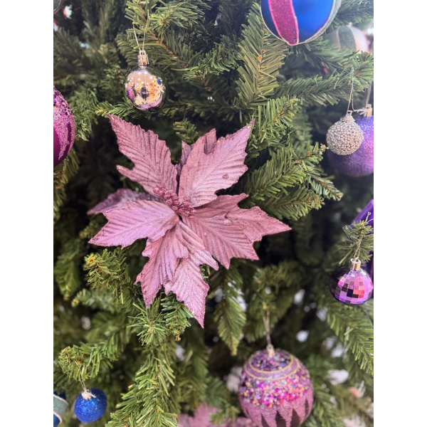 Yılbaşı Çam Ağacı Süsü Ponsetya Çiçek Büyük Mor 1 Adet