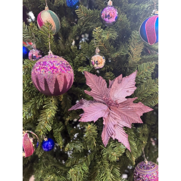 Yılbaşı Çam Ağacı Süsü Ponsetya Çiçek Büyük Mor 1 Adet