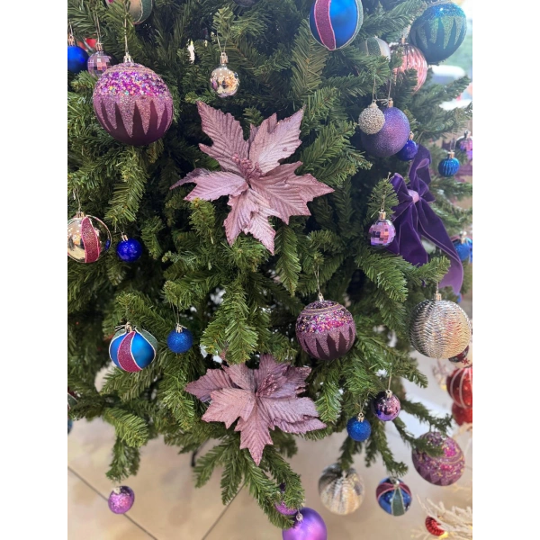 Yılbaşı Çam Ağacı Süsü Ponsetya Çiçek Büyük Mor 1 Adet
