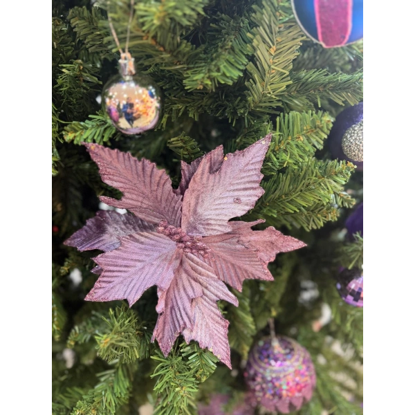 Yılbaşı Çam Ağacı Süsü Ponsetya Çiçek Büyük Mor 1 Adet