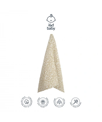 1 Adet Haki Çiçek Desen 80X90 cm %100 Pamuk Tek Katlı Müslin Kumaş Bebek Örtüsü.