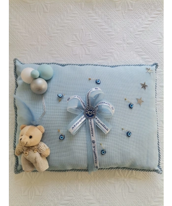 1 Adet Özel Tasarım Mavi Renk Sünnet Takı Yastığı 40 cm Uzunluk 30 cm Genişlik