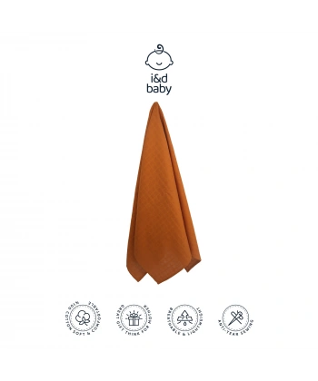 1 Adet Tarçın Renk 75X75 cm %100 Pamuk Tek Katlı Müslin Kumaş Bebek Örtüsü.