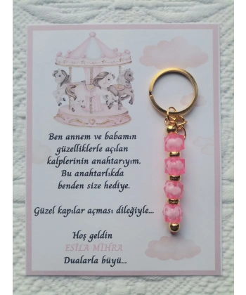 100 Adet Atlı Karınca Model Özel Tasarım Pembe Anahtarlık Hastane Yeni Doğan 40 Mevlidi Hediyelik